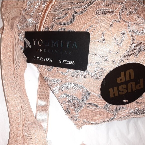 Youmita 36B Tuscany Metallic Lace Strappy Push Up Bra NWT - Picture 10 of 10